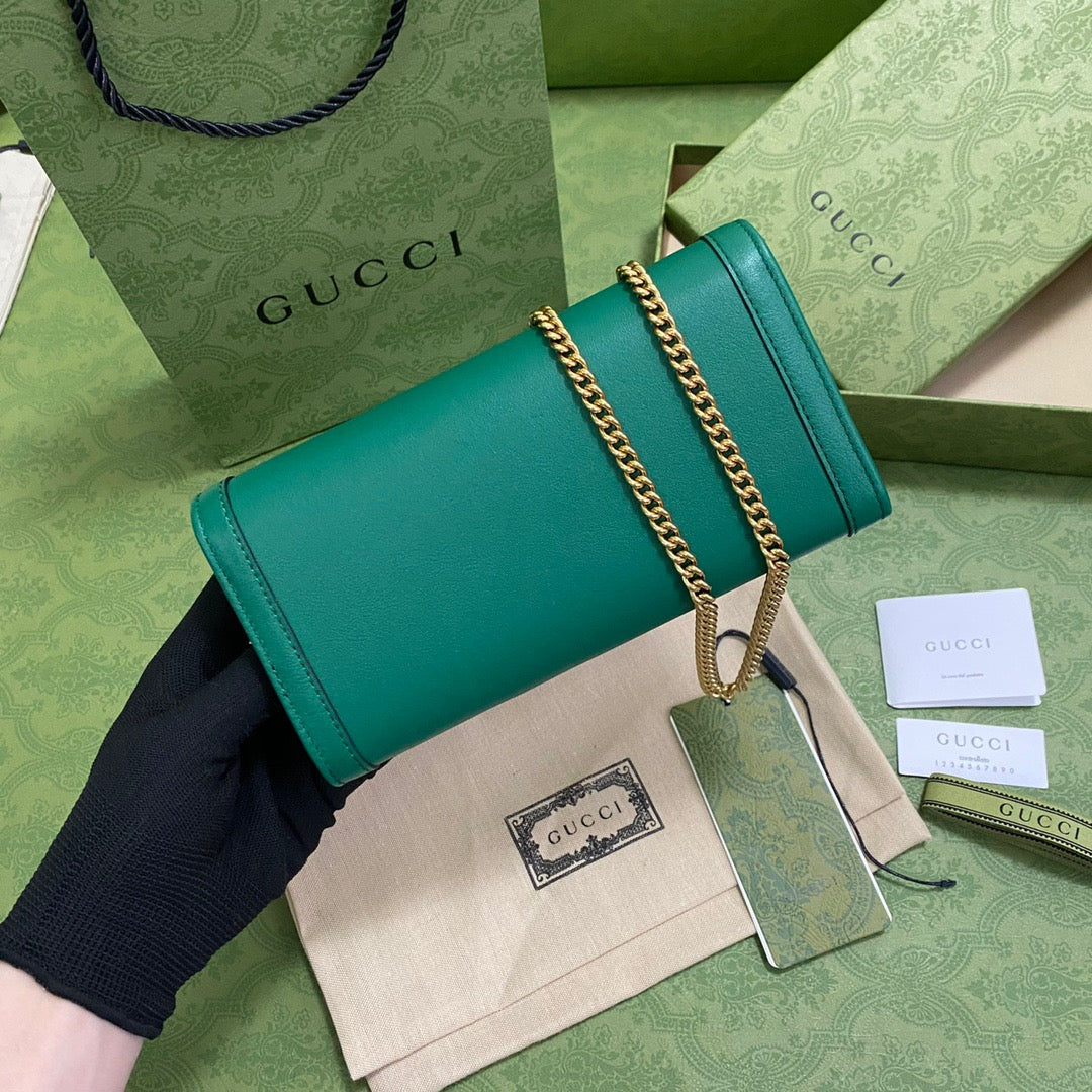 gg Diana Chain Wallet With Bamboo Green For Women, Women’s Bags 7.4in/19cm gg