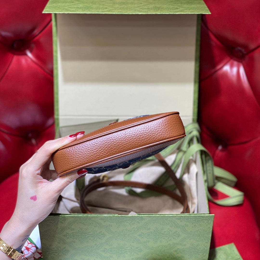 gg Jackie 1961 Mini Shoulder Bag Dark Blue And Ivory Eco Washed Organic gg Jacquard Denim For Women 7.5in/19cm gg 637092 2KQgg 8375