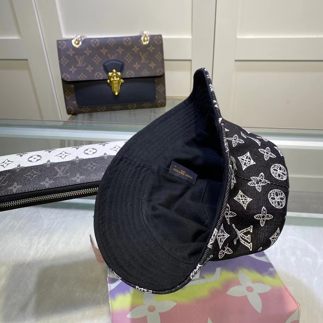 LV MONOGRAM JACQUARD DENIM BUCKET HAT BLACK