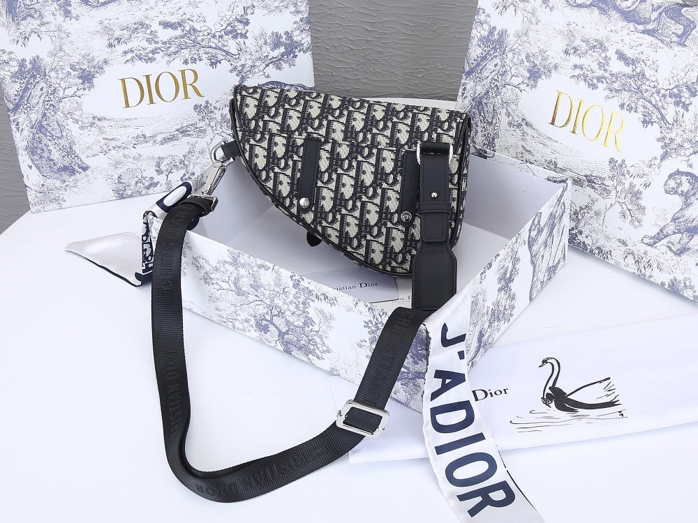DIR MINI SADDLE BAG OBLIQUE JACQUARD BEIGE AND BLACK