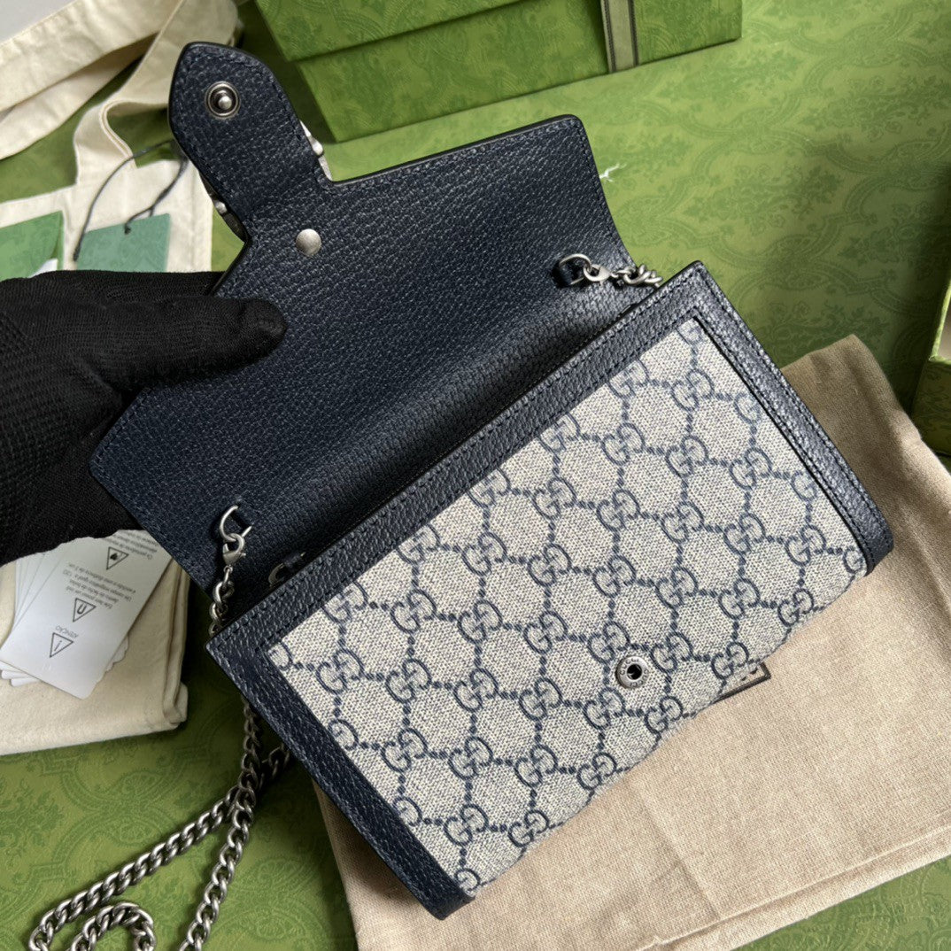gg Dionysus gg Chain Wallet Beige And Blue Supreme Canvas For Women 8in/20cm 401231 K9GSN 4075