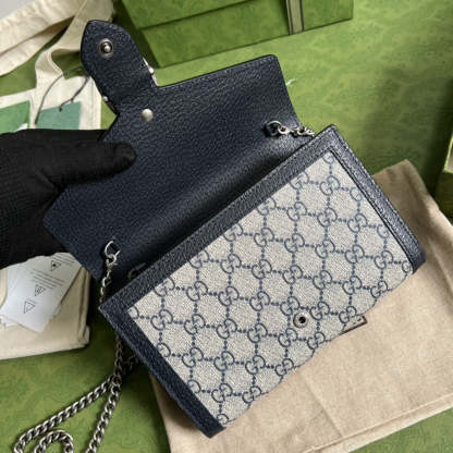gg Dionysus gg Chain Wallet Beige And Blue Supreme Canvas For Women 8in/20cm 401231 K9GSN 4075