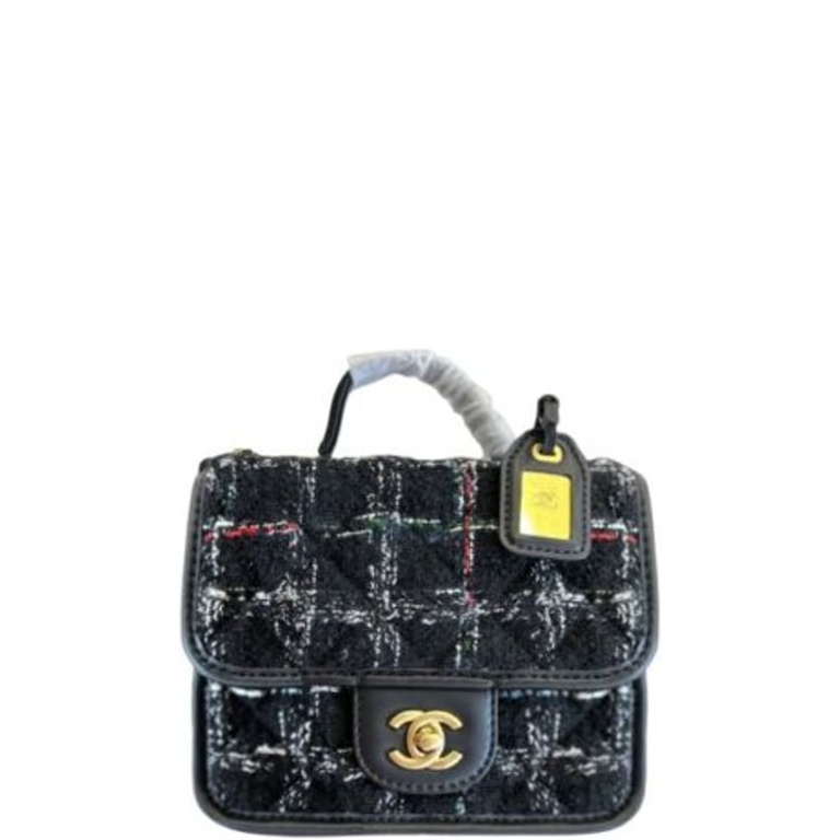 CHL TWEED MINI FLAP BAG BLACK 16CM