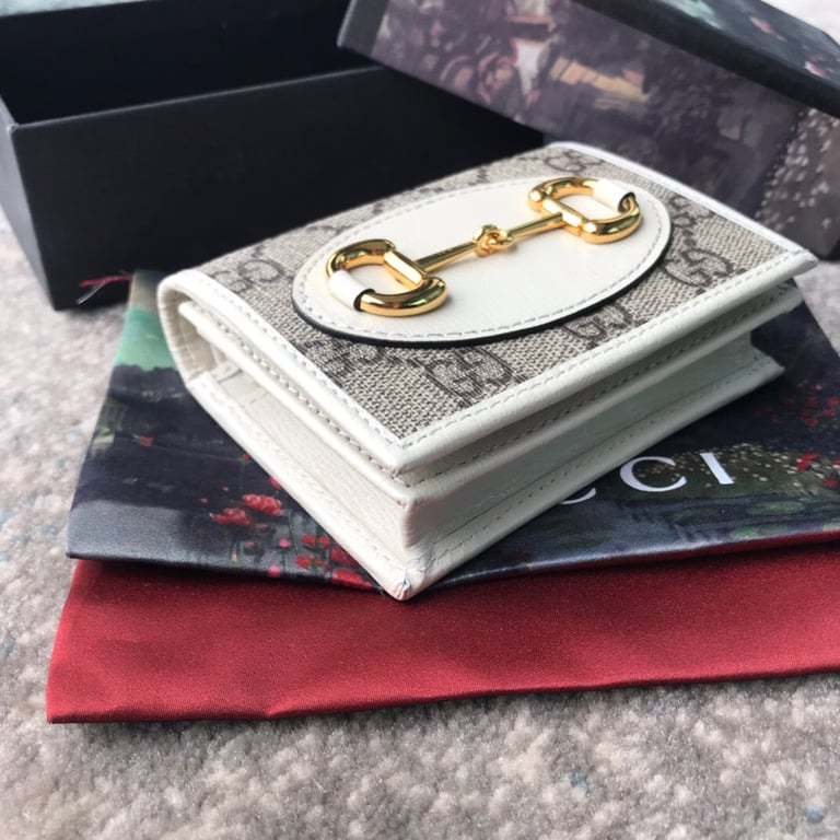 GG HORSEBIT 1955 CARD CASE WALLET 11CM WHITE 621887 92TCG 9761