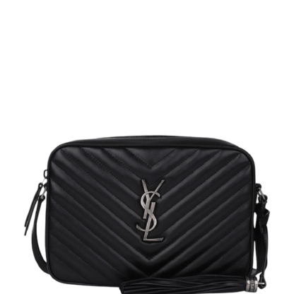 SAINT LAURENT LOU CAMERA BAG IN QUILTED BLACK SILVER LEATHER 23CM