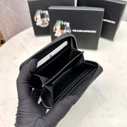 PR SAFFIANO LEATHER COIN PURSE FULL BLACK WALLET 10CM 1MM268 QWA F0016