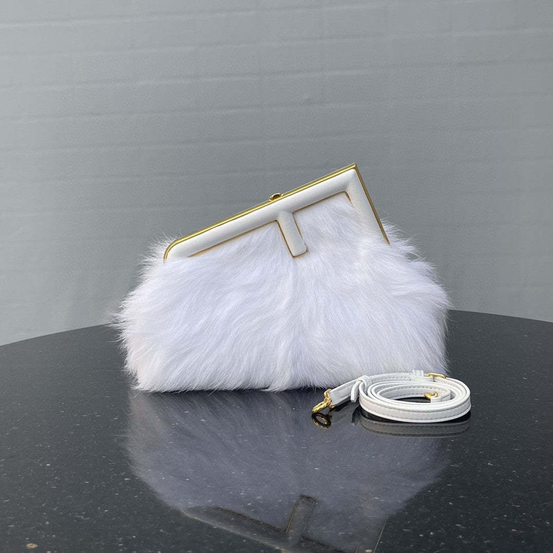 FI First Small White Fox Fur Bag For Woman 26cm/10in