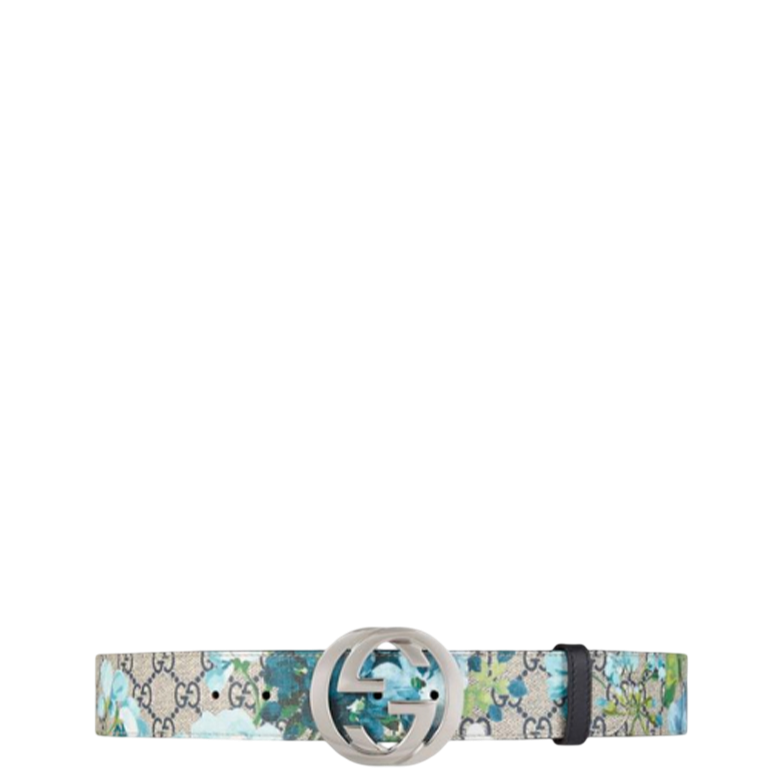 GG'S SILVER BUCKLE BLUE SAKORA FLOWER BELT 4CM