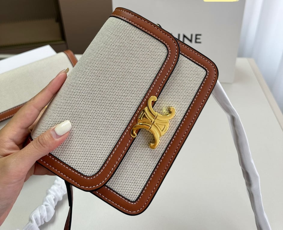 CE CLASSIQUE TRIOMPHE BAG IN TEXTILE AND CALFSKIN 22CM