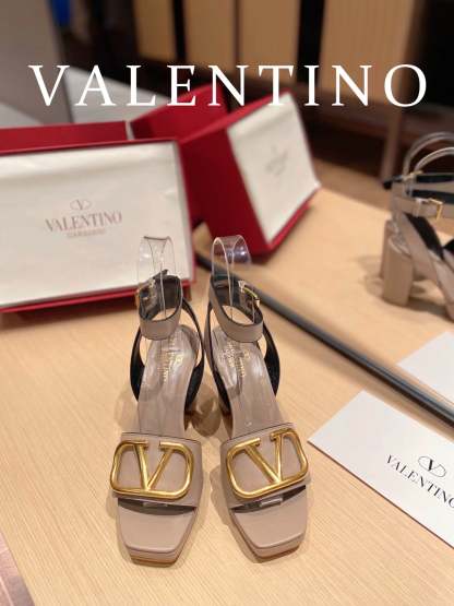Valentino Garavani Strap Heeled Sandals With V Logo Signature Embellishment Beige For Women