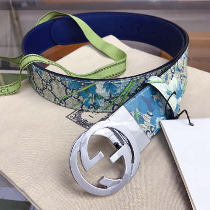 GG'S SILVER BUCKLE BLUE SAKORA FLOWER BELT 4CM