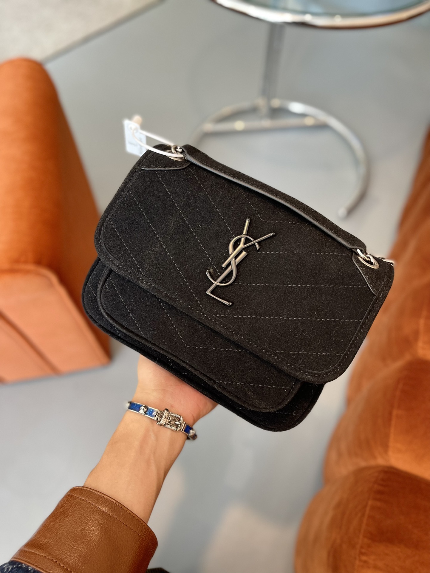 YSL NIKI MEDIUM QUILTED SUEDE SHOULDER BAG BLACK