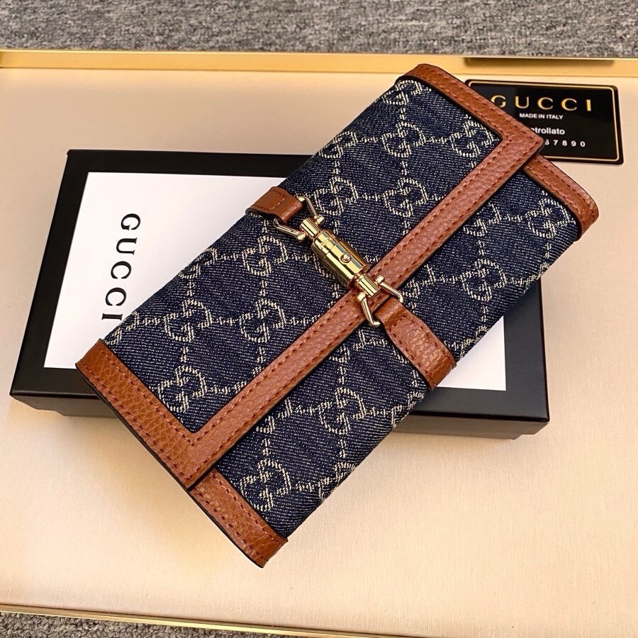 GG JACKIE 1961 CONTINENTAL CHAIN WALLET GG DENIM 19CM