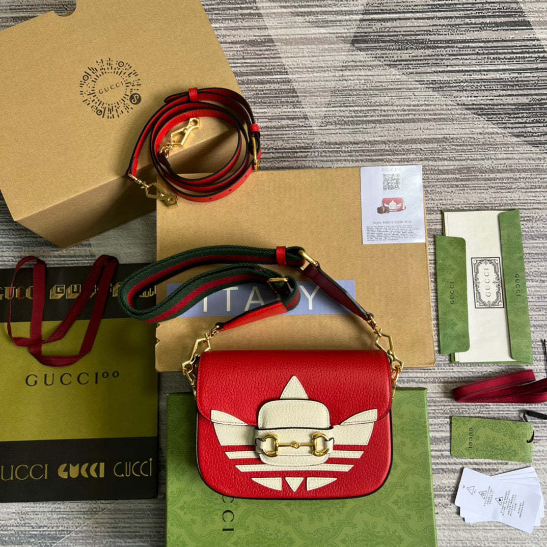 gg x Adidas Horsebit 1955 Mini Bag Red For Women, Women’s Bags 8.1in/21cm gg 658574 U3ZDG 6563