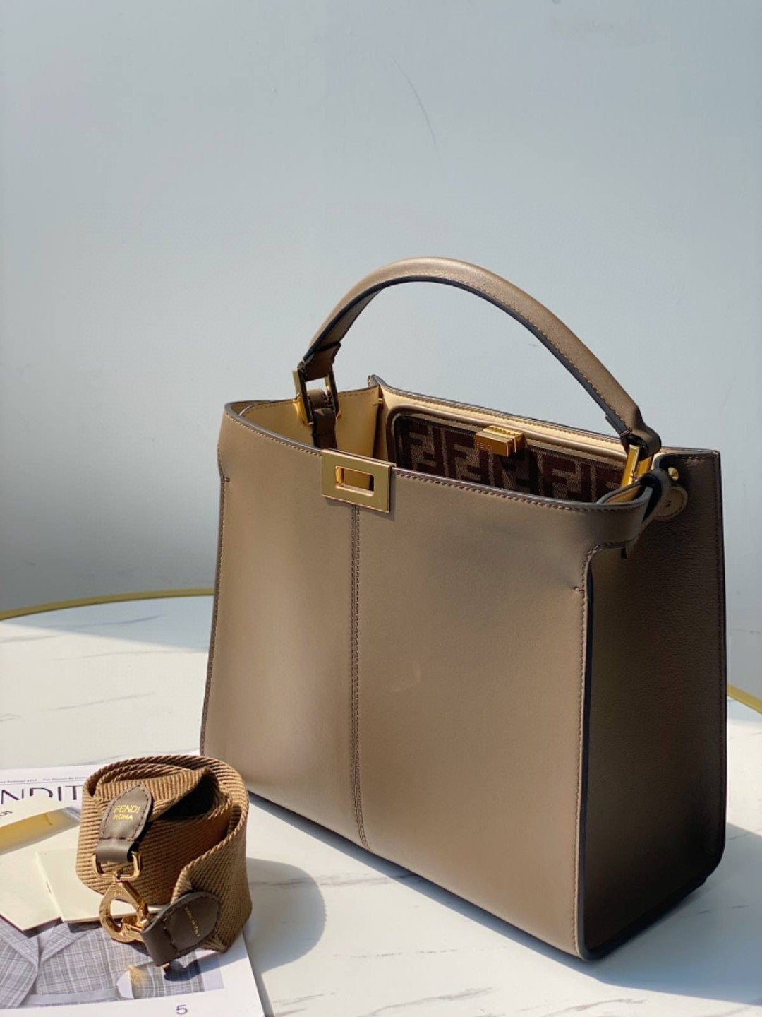 FI Peekaboo X-Lite Tote Medium Light Brown Bag For Woman 30cm/12in