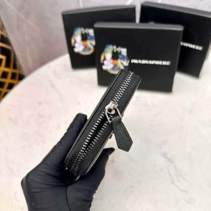 PR SAFFIANO LEATHER COIN PURSE FULL BLACK WALLET 10CM 1MM268 QWA F0016