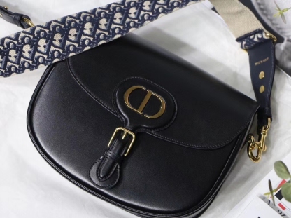 DOR LARGE BOBBY BAG BLUE DOR OBLIQUE EMBROIDERY BLACK 27CM M9320UMOB M941 + LEATHER STRAP