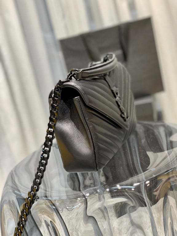 SAINT LAURENT COLLEGE MEDIUM CHAIN BAG IN QUILTED LEATHER BLACK NOIR 24CM