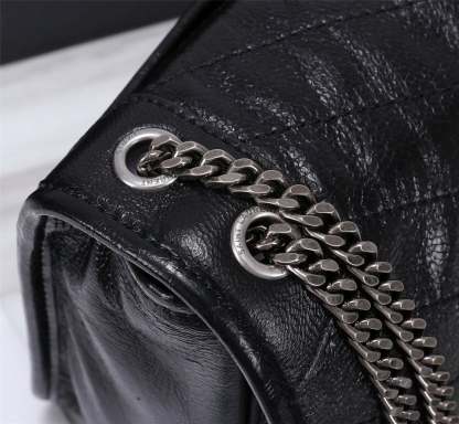 SAINT LAURENT NIKI BABY CHAIN BAG IN CRINKLED VINTAGE BLACK NOIR 21CM 6331600EN041000