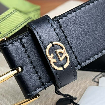 GG BLACK BELT WITH SQUARE BUCKLE AND INTERLOCKING G 35MM