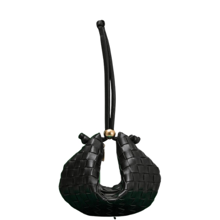 BOTTEGA VENETA MEDIUM TURN POUCH IN INTRECCIATO BLACK LEATHER