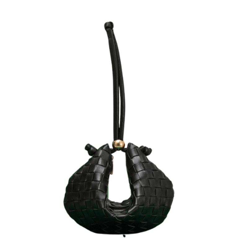 BOTTEGA VENETA MEDIUM TURN POUCH IN INTRECCIATO BLACK LEATHER