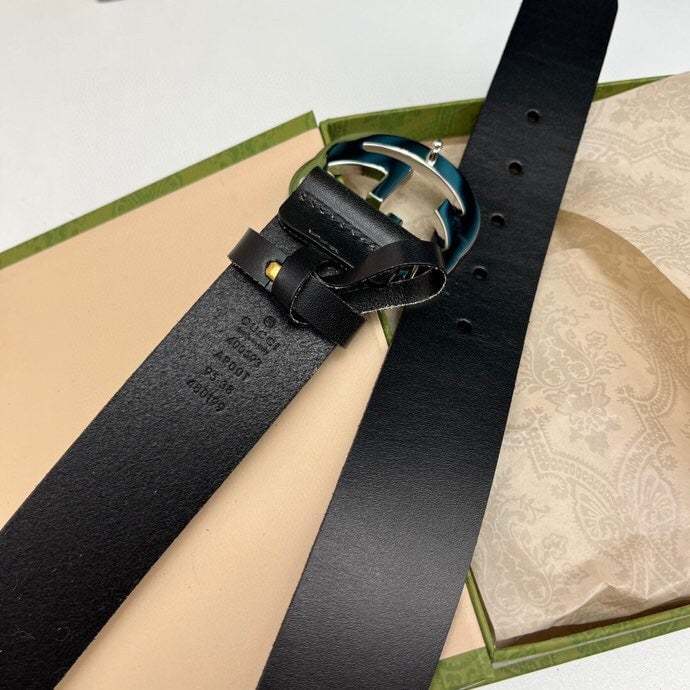 GG LEATHER BELT WITH GOLD INTERLOCKING G 4CM