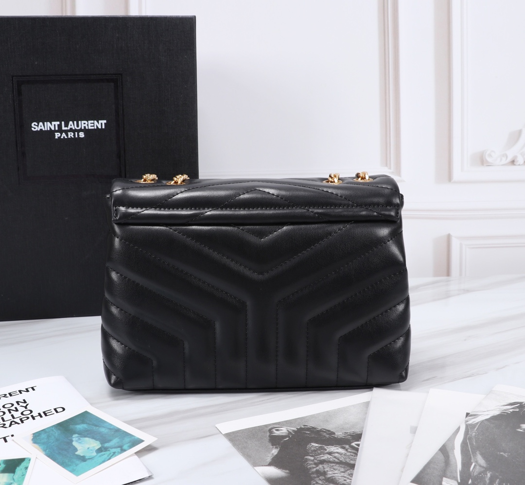 YSL LOULOU SMALL CHAIN BAG IN MATELASSÉ Y BLACK GOLD 23CM 494699DV7271000