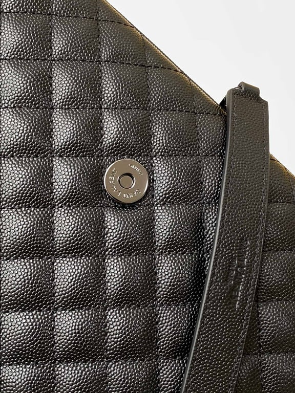 SAINT LAURENT ENVELOPE MEDIUM CHAIN BAG IN MIX MATELASSE GRAIN DE POUDRE EMBOSSED BLACK NOIR 24CM