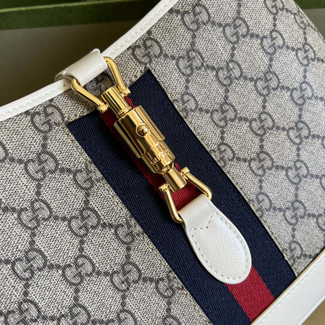 gg Jackie 1961 Small Shoulder Bag Beige And Ebony gg Supreme Canvas For Women 11in/28cm 636706 HUHHG 9794