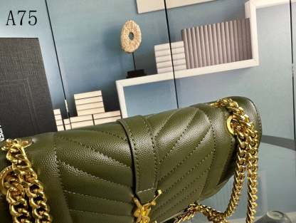 SAINT LAURENT ENVELOPE MEDIUM CHAIN BAG IN SUPPLE MATELASSE LEATHER GREEN GOLD 24CM