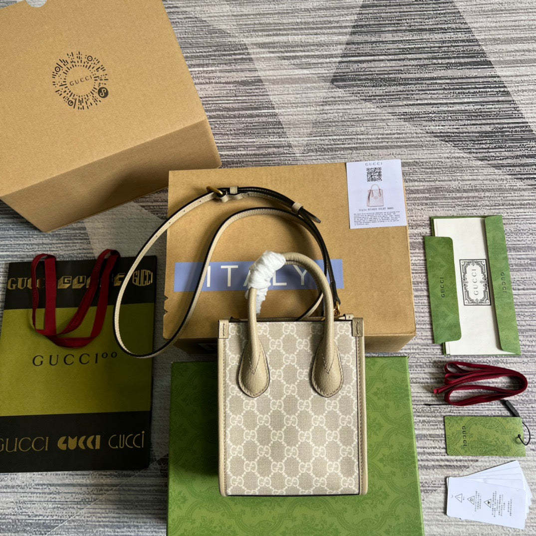 gg Mini Tote Bag With Interlocking G Beige For Women, Women&#8217;s Bags 7.8in/20cm gg ‎671623 UULBT 9683