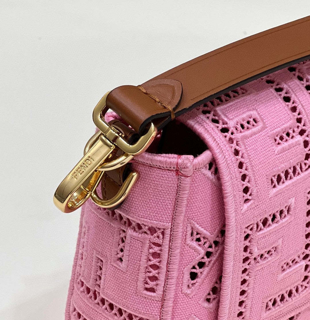 FI Baguette Pink with Embroidery Medium Bag For Woman 28cm/11in
