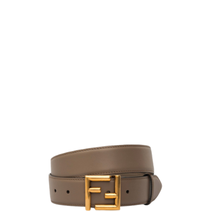 FD GREY LEATHER BELT WITH FD GOLD BUCKLE 40MM