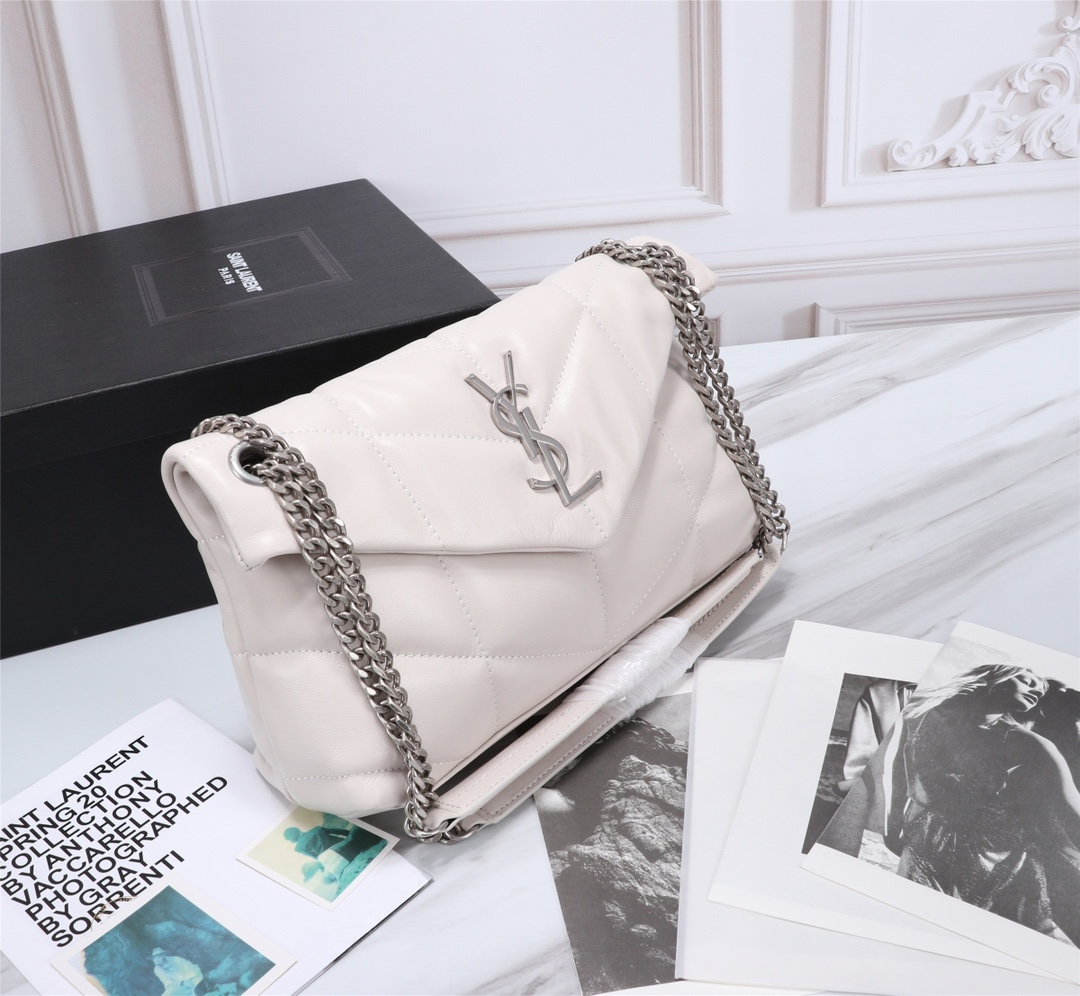 YSL LOULOU SMALL CHAIN BAG IN MATELASSÉ Y WHITE SILVER 29CM 494699DV7269207