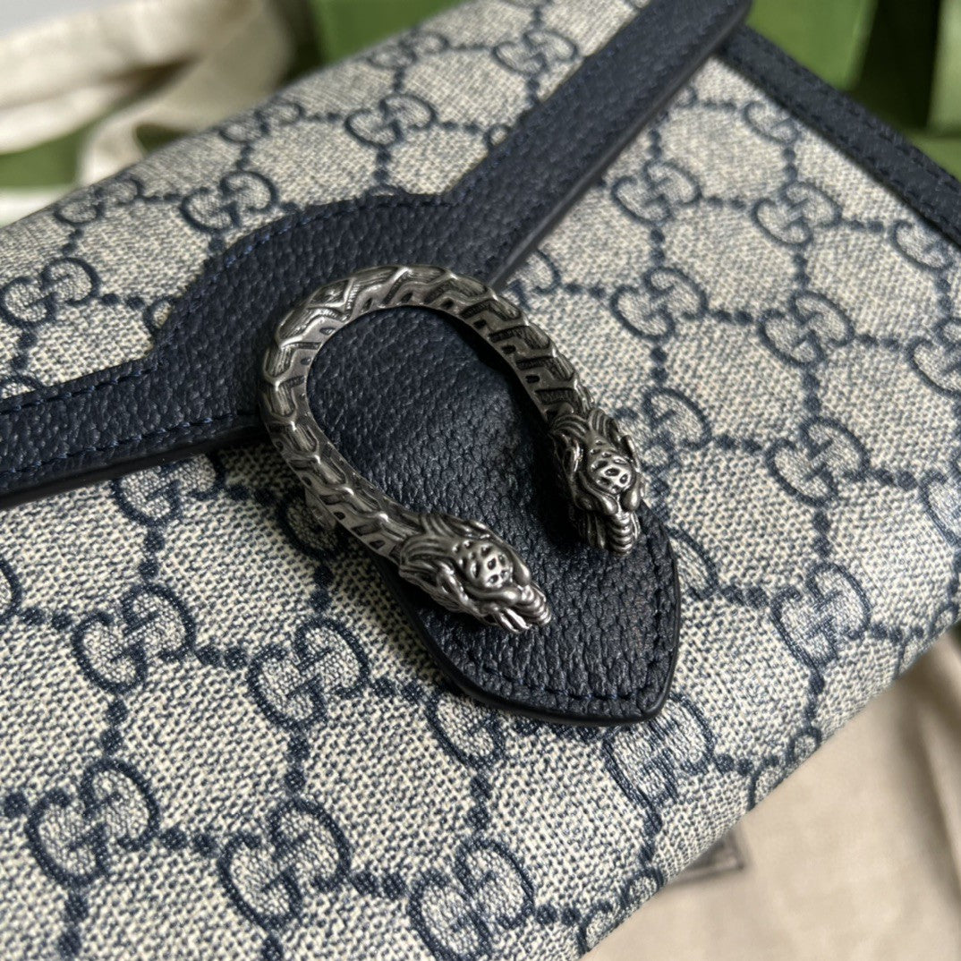gg Dionysus gg Chain Wallet Beige And Blue Supreme Canvas For Women 8in/20cm 401231 K9GSN 4075