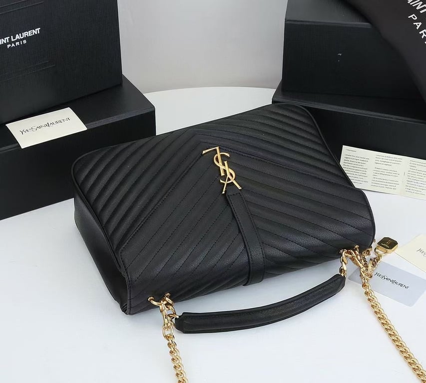 SAINT LAURENT COLLEGE LARGE CHAIN BAG BLACK 32CM
