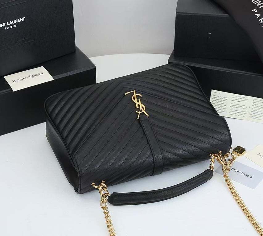 SAINT LAURENT COLLEGE LARGE CHAIN BAG BLACK 32CM