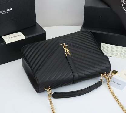 SAINT LAURENT COLLEGE LARGE CHAIN BAG BLACK 32CM