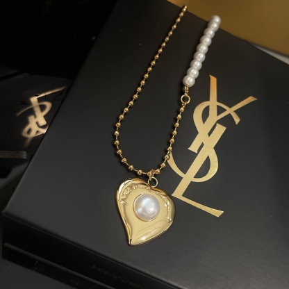 SAINT LAURENT HEART PEARL NECKLACE