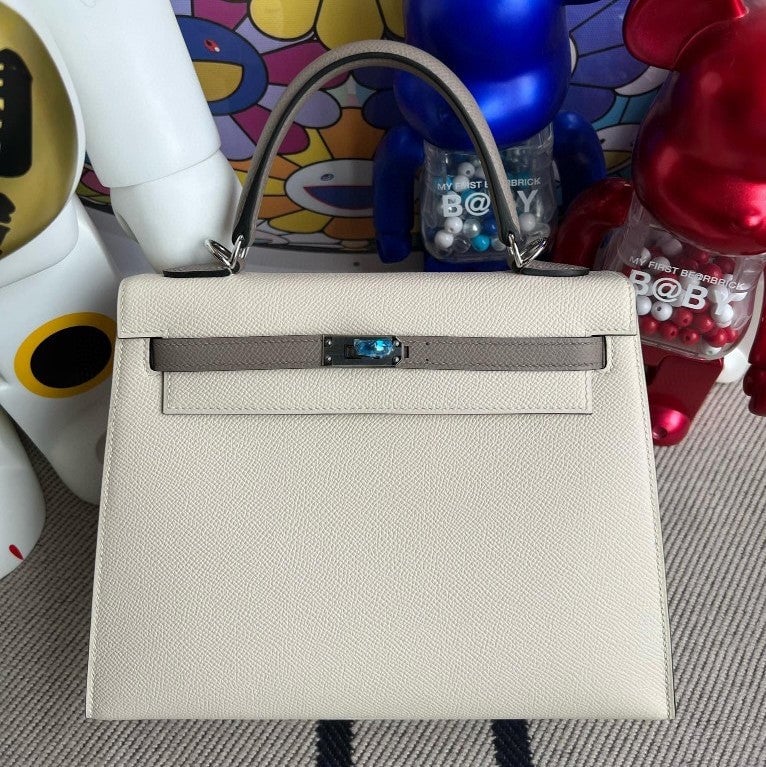 HM KELLY EPSOM CK10 CREAMY WHITE SILVER HARDWARE 25CM