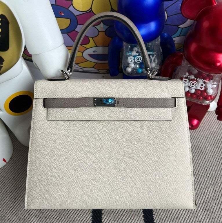 HM KELLY EPSOM CK10 CREAMY WHITE SILVER HARDWARE 25CM