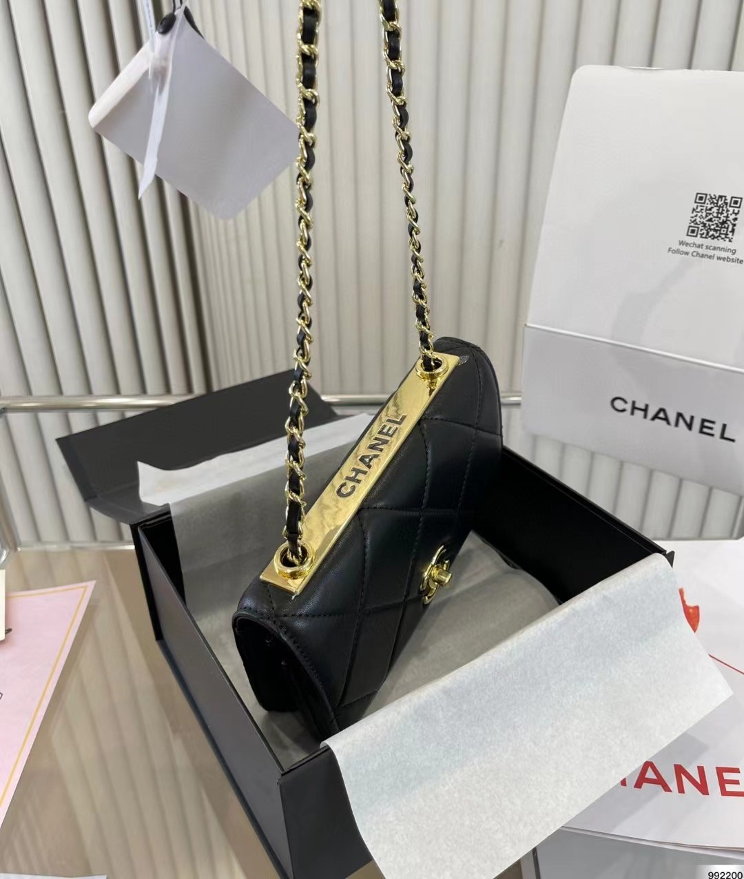 CC LAMBSKIN QUILTED TRENDY CC WALLET ON CHAIN WOC BLACK 19CM