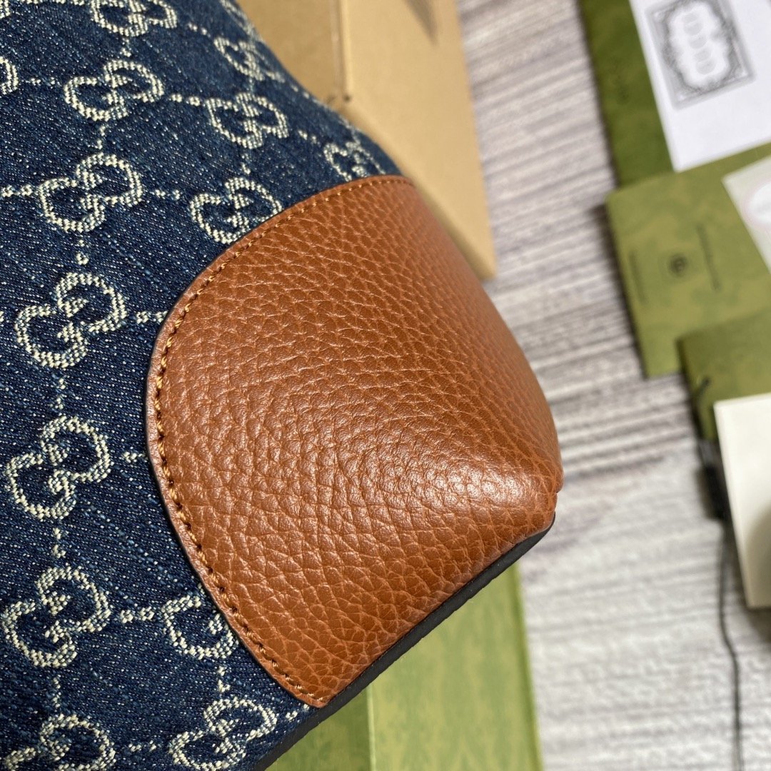 gg Ophidia gg Medium Tote Dark Blue And Ivory Eco Washed Organic gg Jacquard Denim  For Women 15in/38cm gg ‎631685 2KQgg 8375