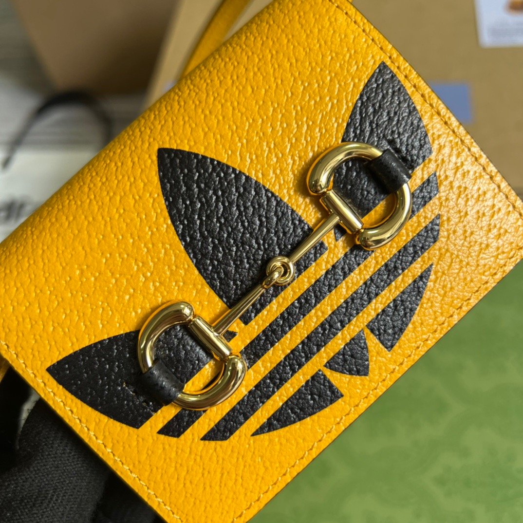 gg x Adidas Card Case With Horsebit Yellow For Women, Women’s Bags 4.2in/11cm gg‎ 702248 DJ24G 7673