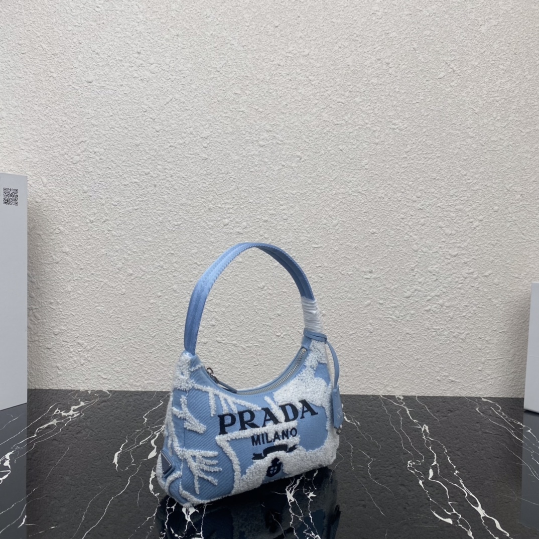 PR RE-EDITION 2000 EMBROIDERED DRILL MINI BAG BLUE 1NE5152FJ8F0D9K