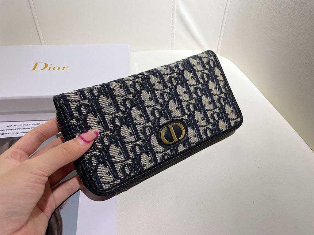 dir LONG WALLET OBLIQUE JACQUARD BLACK AND BEIGE 19.5CM