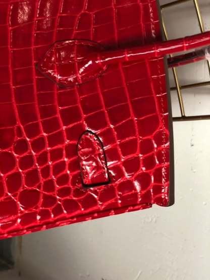 HM A SHINY SANGUINE POROSUS CROCODILE BIRKIN 30 WITH GOLD HARDWARE RED 30CM