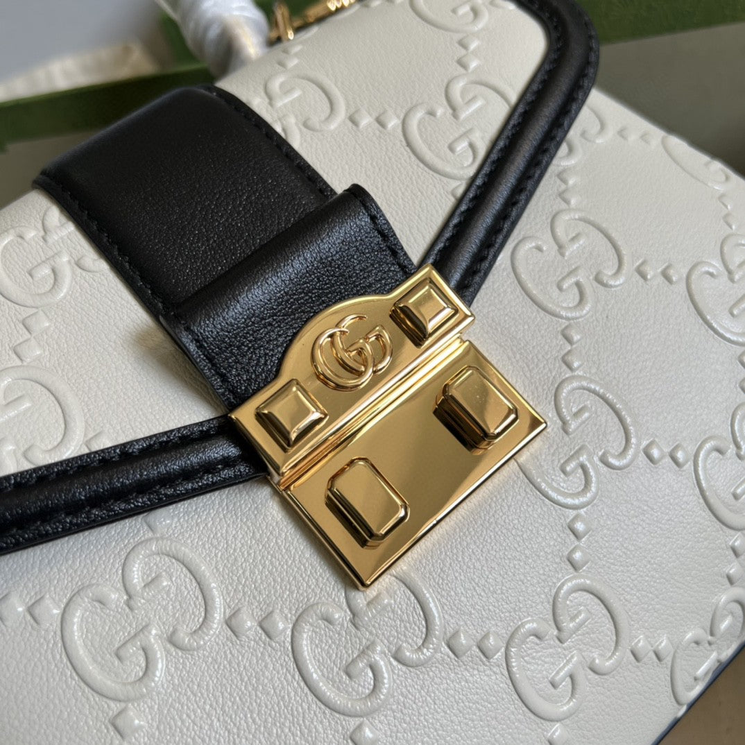 gg Small Top Handle Bag White Debossed gg White For Women 11in/29cm  675791 UD9AX 9099