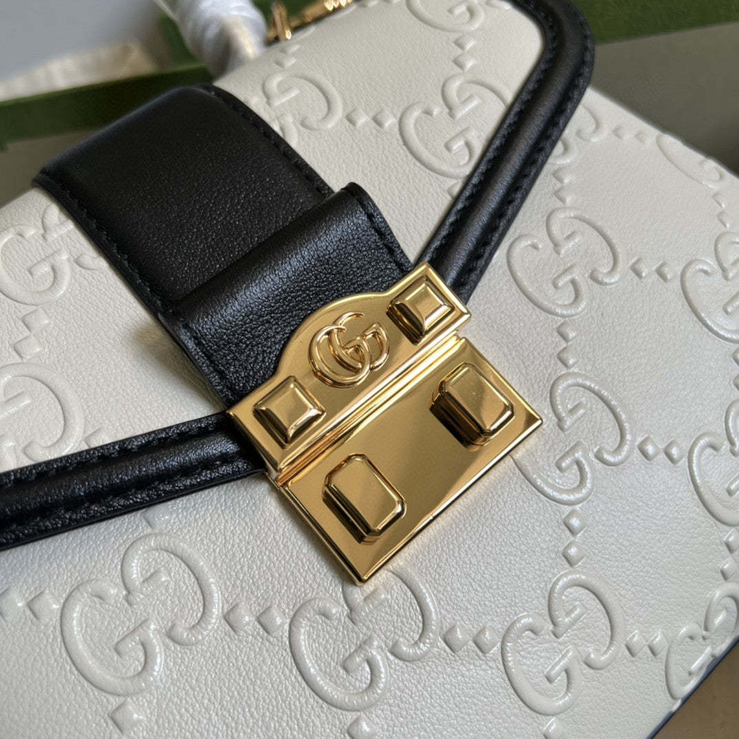 gg Small Top Handle Bag White Debossed gg White For Women 11in/29cm  675791 UD9AX 9099